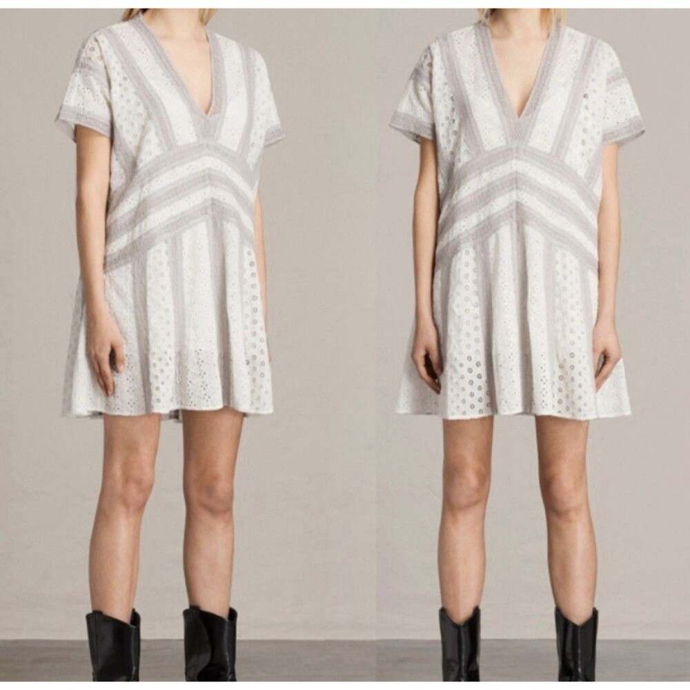 ALL SAINTS Cyndi Tee Mini Tunic Dress Eyelet Lace Boho Women's Size M